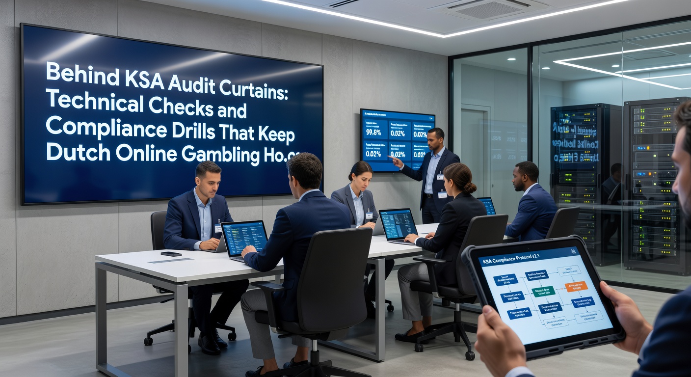 Technici voeren een diepgaande compliance-drill uit op een KSA-gelicentieerd platform, met focus op spelerbescherming en technische integriteit