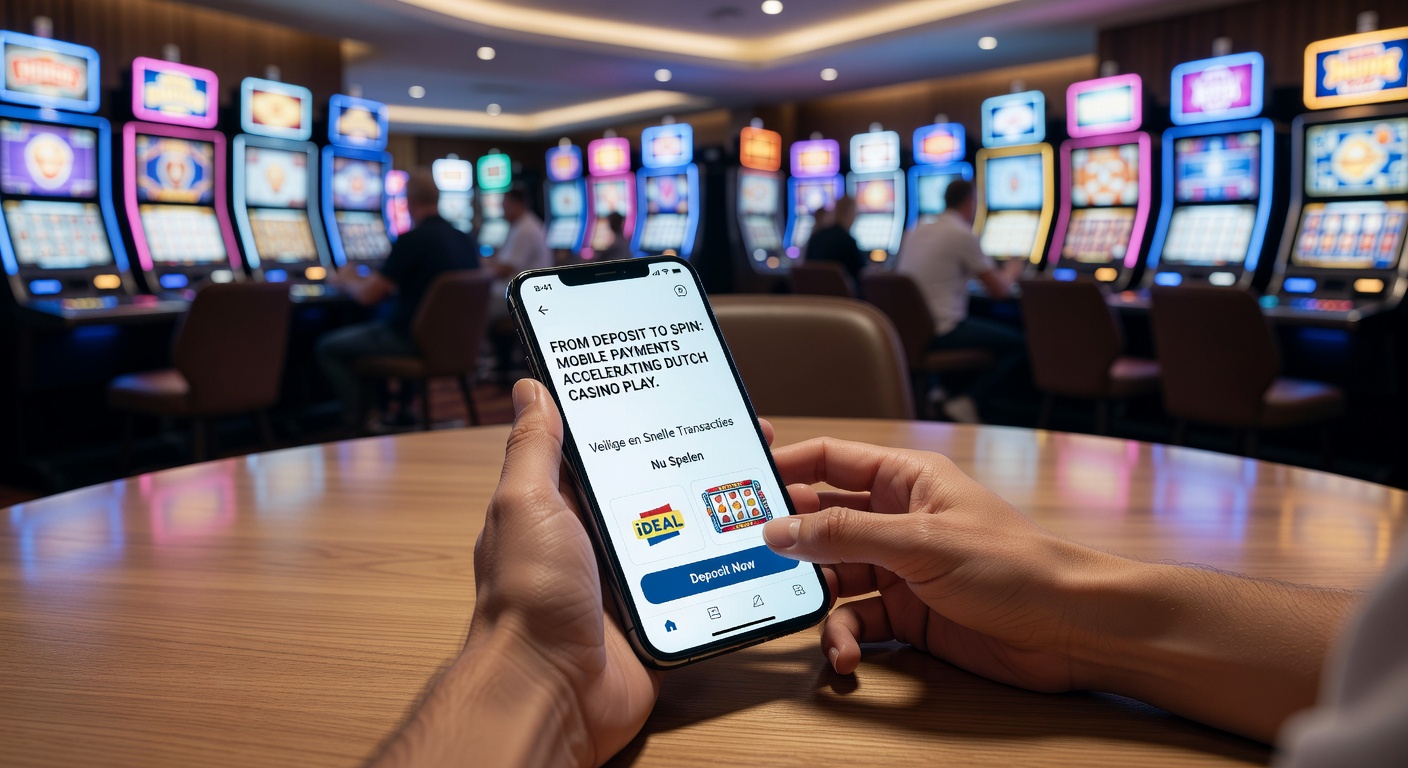 Smartphone met casino app en betaalopties op scherm, symboliserend snelle mobiele stortingen in Nederlandse online casinos