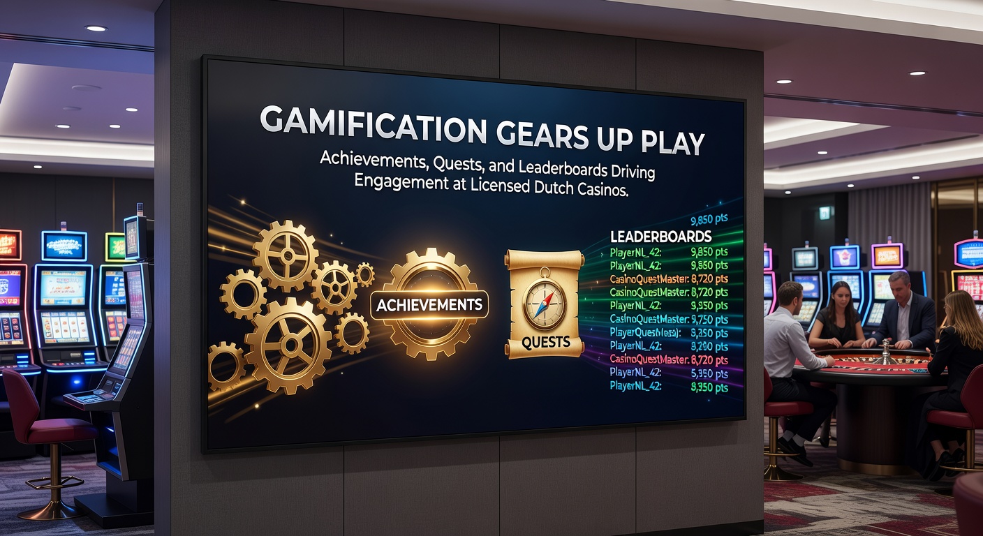 Speler die een achievement ontgrendelt op een Nederlands casino-platform, met kleurrijke badges en progressiebalken op het scherm