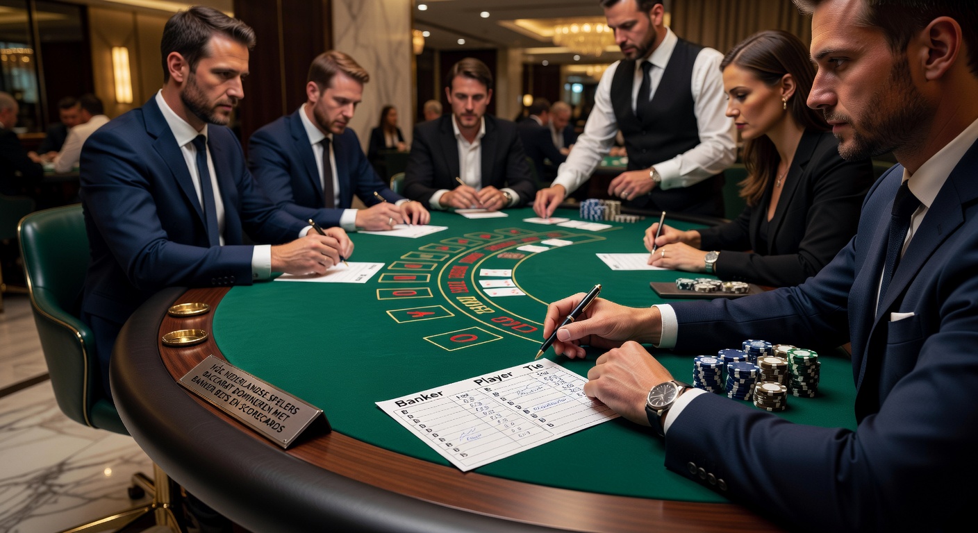 Nederlandse spelers analyseren een baccarat scorecard aan een live tafel in een KSA-gelicenseerd casino
