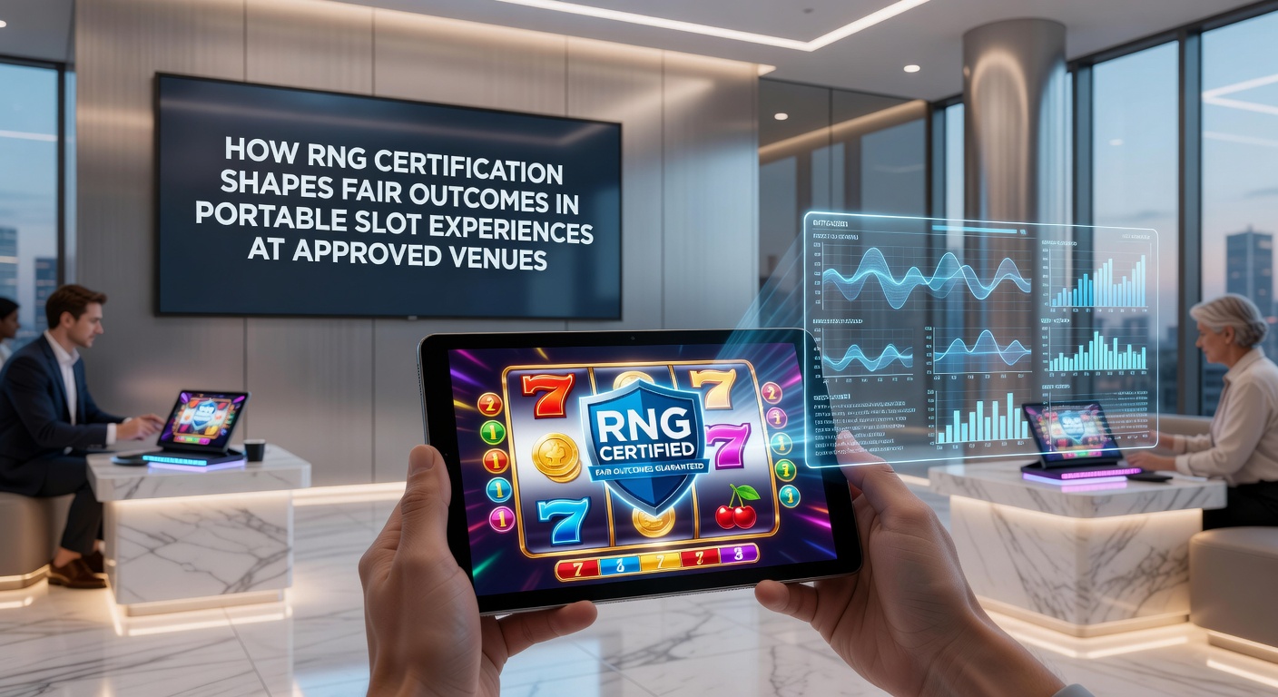 Illustratie van een gecertificeerde RNG-module die mobiele slotgames analyseert op een tablet in een gereguleerde Nederlandse setting