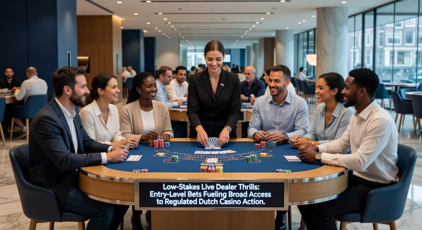 Speler plaatst een €0,50 bet op blackjack bij een live dealer, met kaarten en chips zichtbaar op een Nederlands online casino platform
