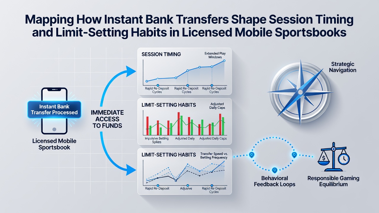 Infographic die toont hoe instant bankoverschrijvingen de timing van goksessies beïnvloeden in mobiele apps