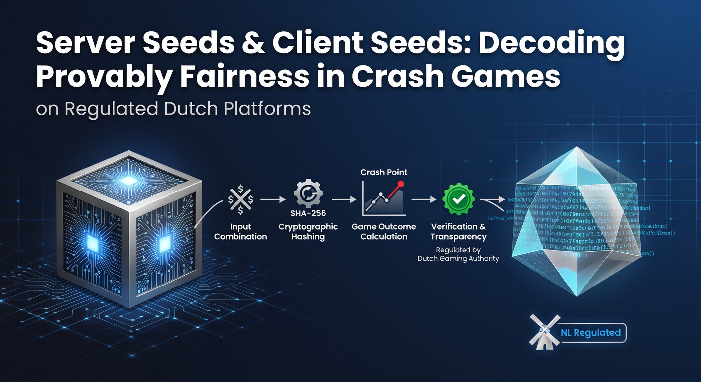 Grafische weergave van een crash game multiplier die oploopt met server seed en client seed elementen zichtbaar op een Nederlands casino platform