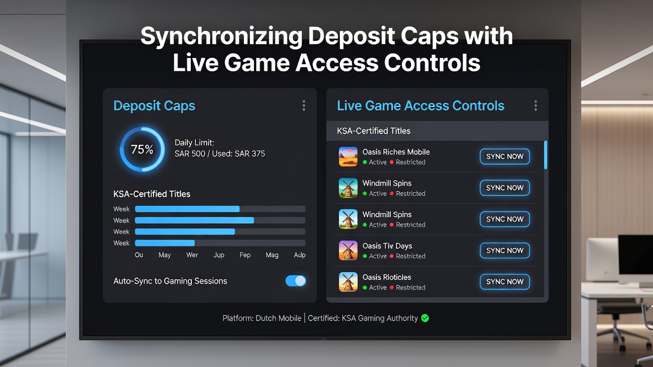 Mobiele app interface met gesynchroniseerde limieten en live game controles