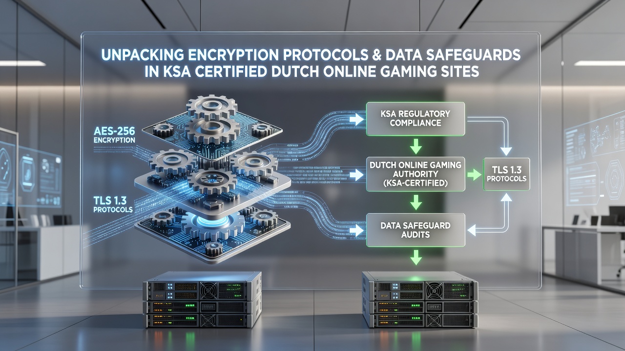Diagram van datastromen en beveiligingslagen op gecertificeerde Nederlandse goksites