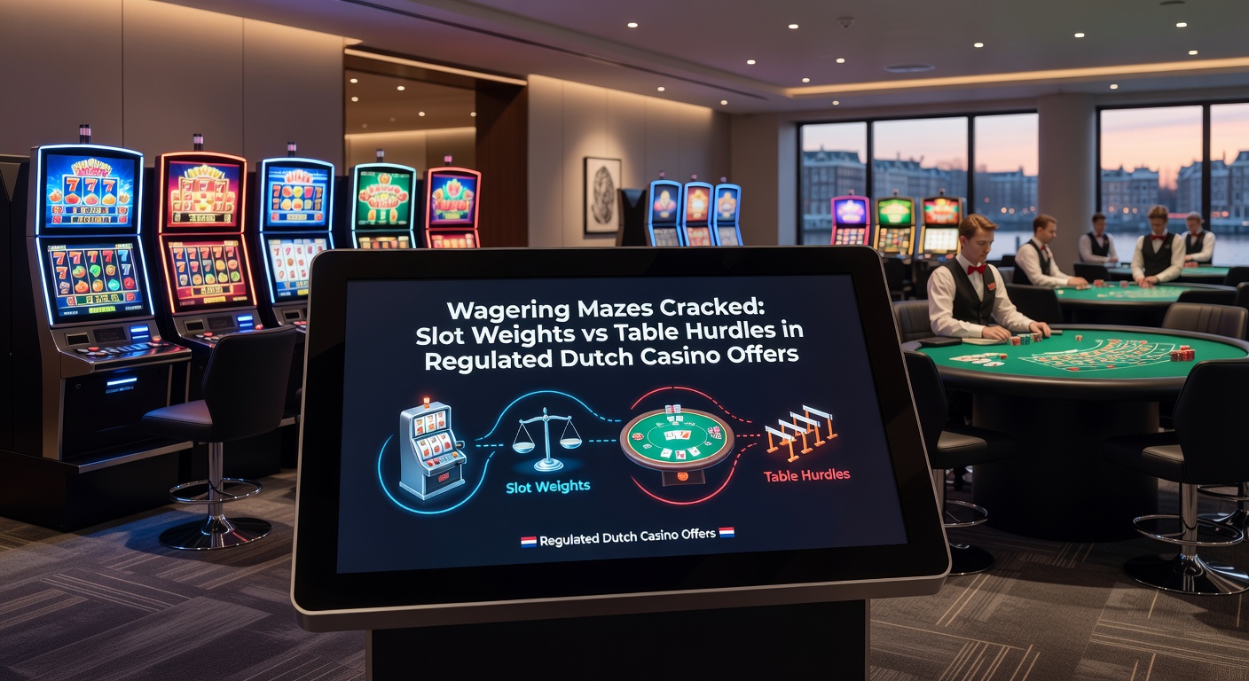 Vergelijkingstabel van table game contributions in Nederlandse casinos, met roulette op 20% en craps op 5%, naast slot weights